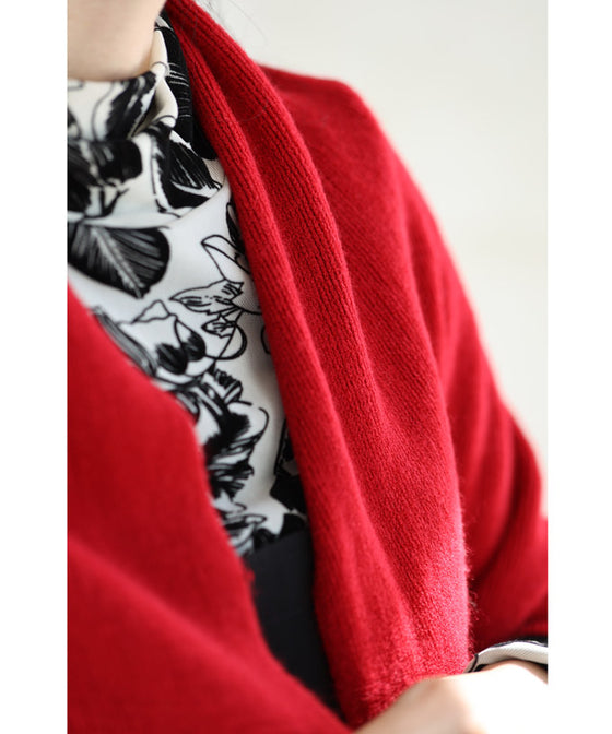 差し色レッドのボレロカーディガン