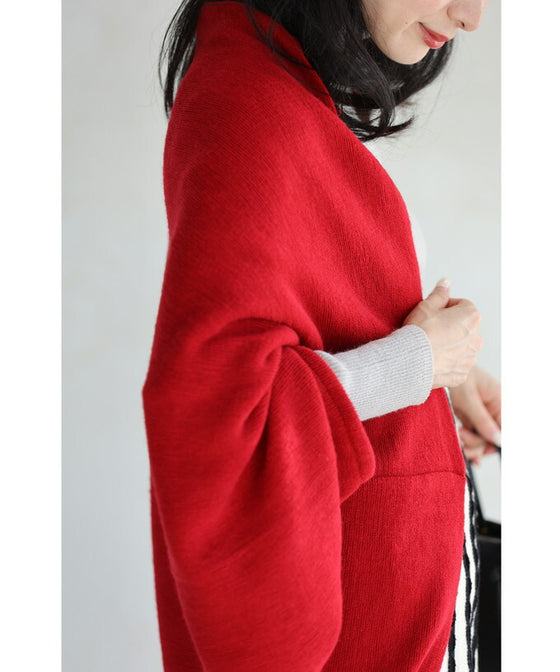 差し色レッドのボレロカーディガン