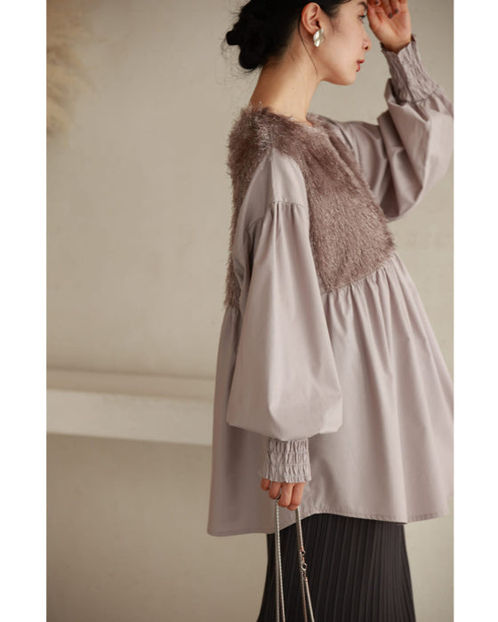 前後ふわふわシャギーのAラインチュニック