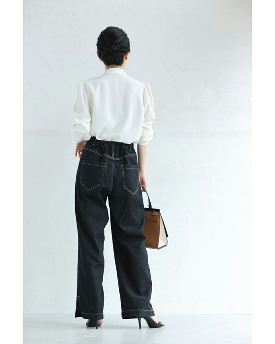 縁取りパールポケットのデニムパンツ