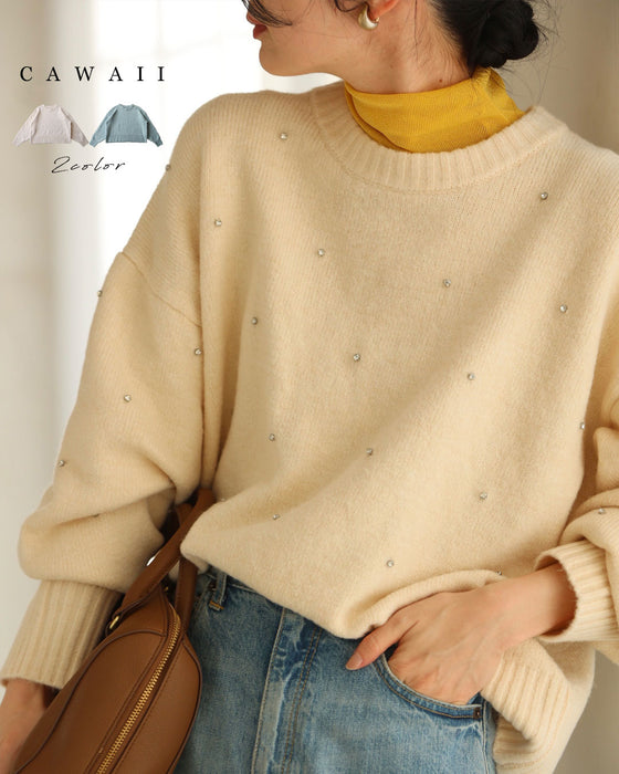 360度に瞬くビジューニットプルオーバートップス