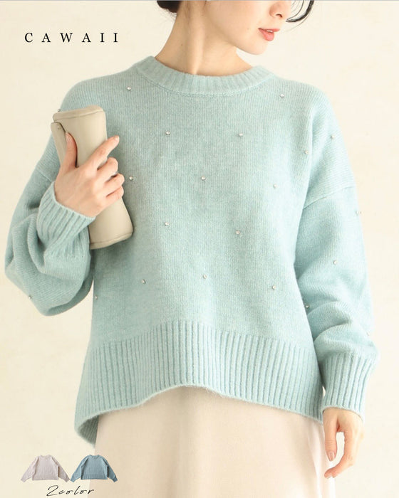 360度に瞬くビジューニットプルオーバートップス