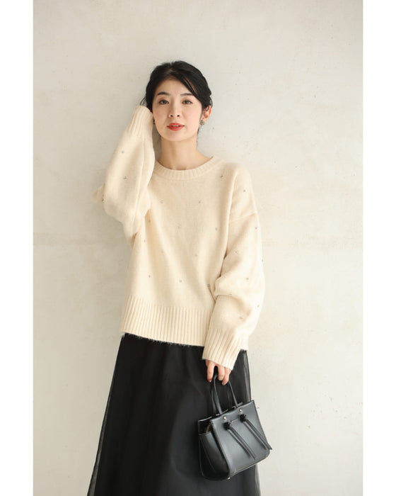 360度に瞬くビジューニットプルオーバートップス