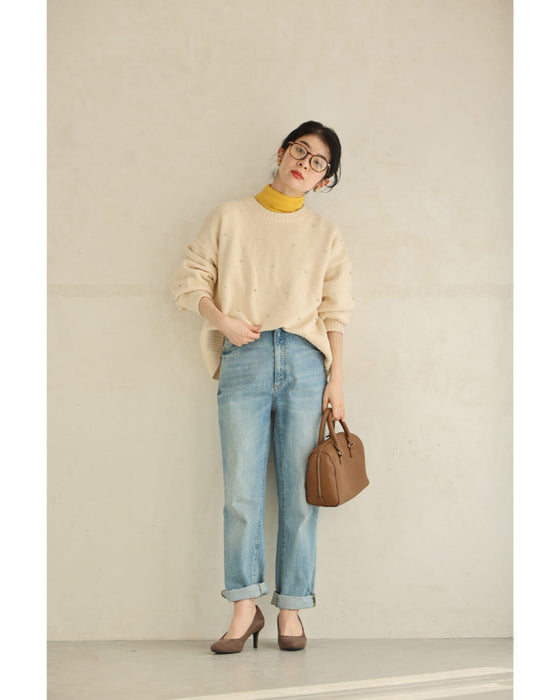 360度に瞬くビジューニットプルオーバートップス