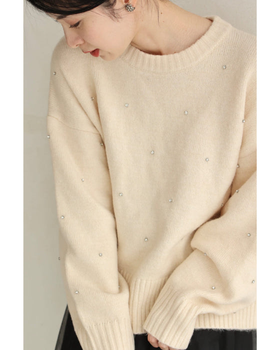 360度に瞬くビジューニットプルオーバートップス