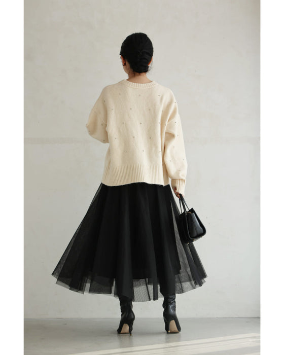 360度に瞬くビジューニットプルオーバートップス