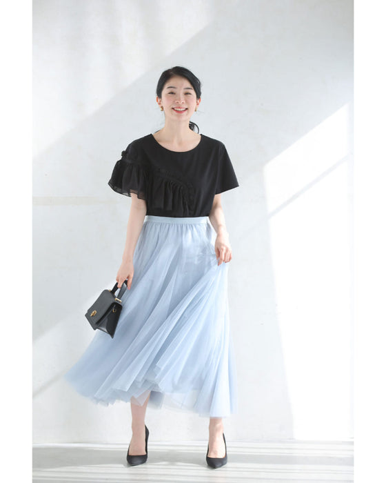 流れるアシンメトリーフリルラインのカットソートップス