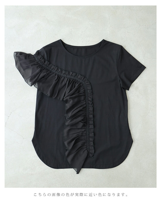 流れるアシンメトリーフリルラインのカットソートップス