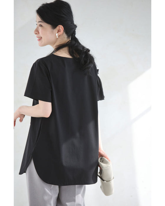 流れるアシンメトリーフリルラインのカットソートップス