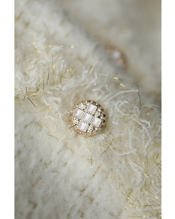 縁取りファーのツイード風デザインニットベスト