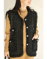 縁取りファーのツイード風デザインニットベスト