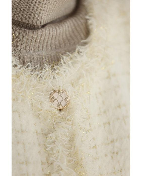 縁取りファーのツイード風デザインニットベスト