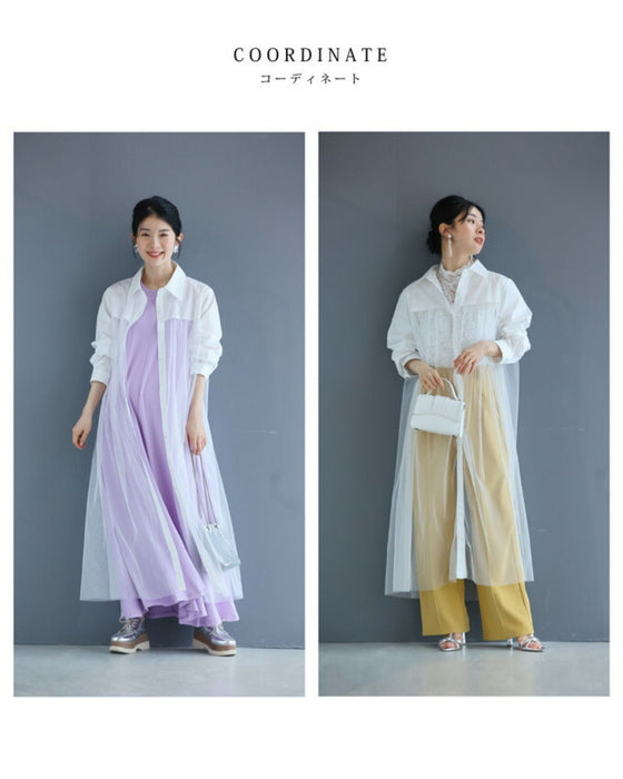 Switching sheer veil long shirt