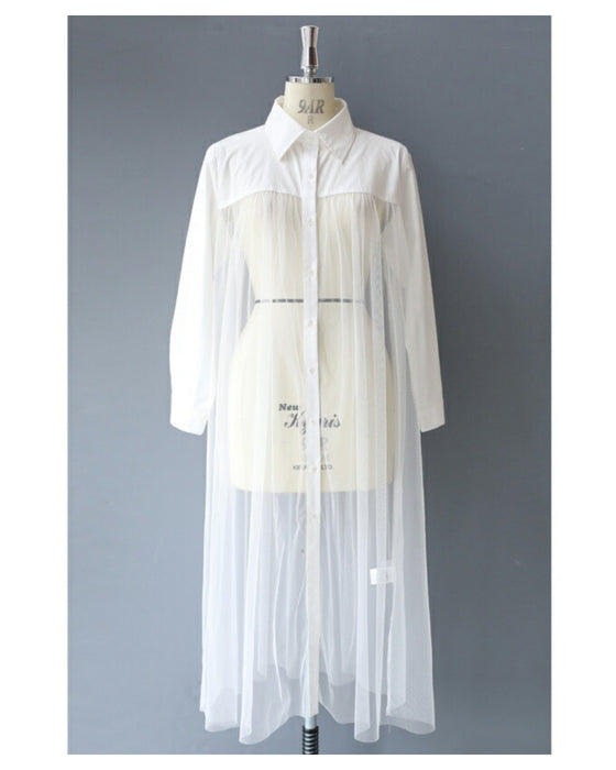 Switching sheer veil long shirt