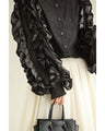 Denim-style shirt top with flowing ruffle sleeves