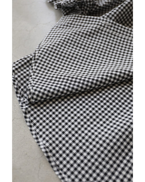 華やかなレース広がるポワン袖のギンガムチェックブラウストップス