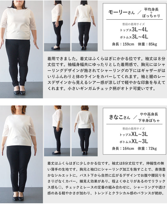 足元で揺れるレースのギンガムチェックミディアムワンピース