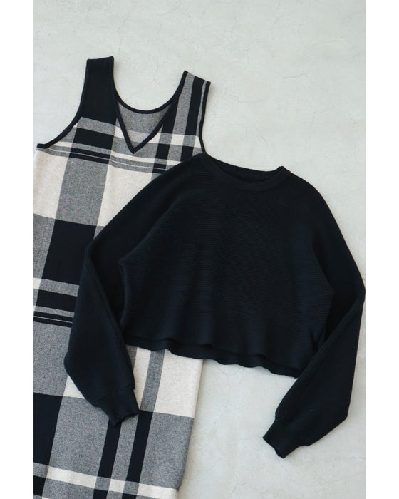 チェックワンピースとニットプルオーバーの2点セット【set】