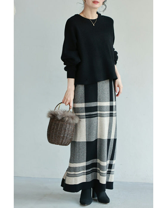 チェックワンピースとニットプルオーバーの2点セット【set】