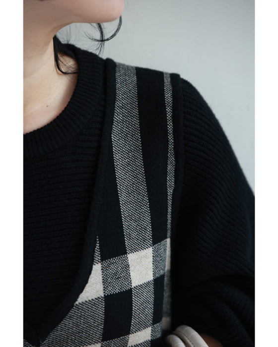 チェックワンピースとニットプルオーバーの2点セット【set】
