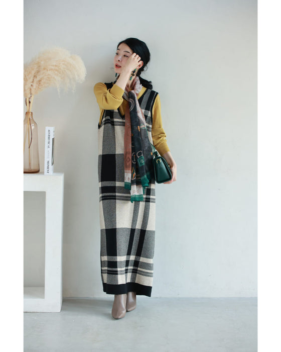 チェックワンピースとニットプルオーバーの2点セット【set】