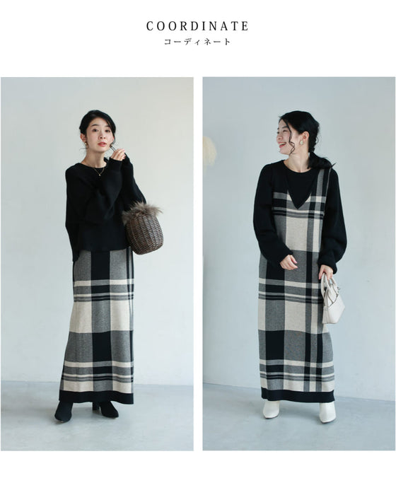 チェックワンピースとニットプルオーバーの2点セット【set】