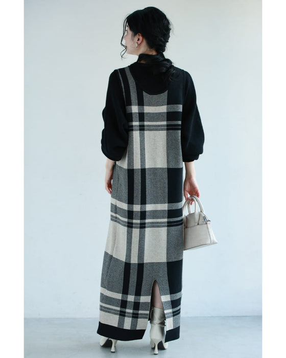 チェックワンピースとニットプルオーバーの2点セット【set】