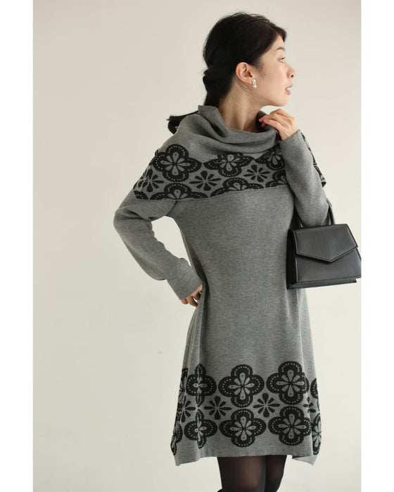 お花スタンプのスヌードとニットミニワンピース2点セット【set】