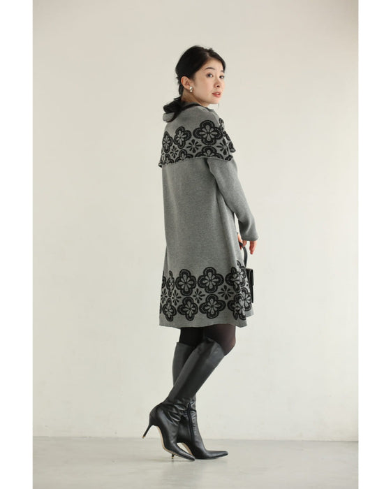 お花スタンプのスヌードとニットミニワンピース2点セット【set】