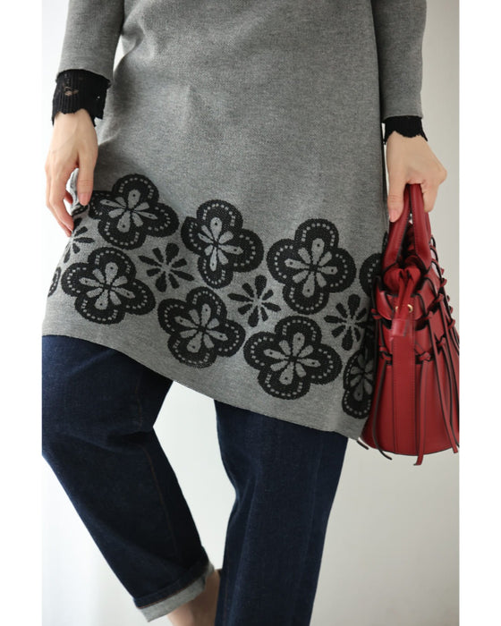 お花スタンプのスヌードとニットミニワンピース2点セット【set】