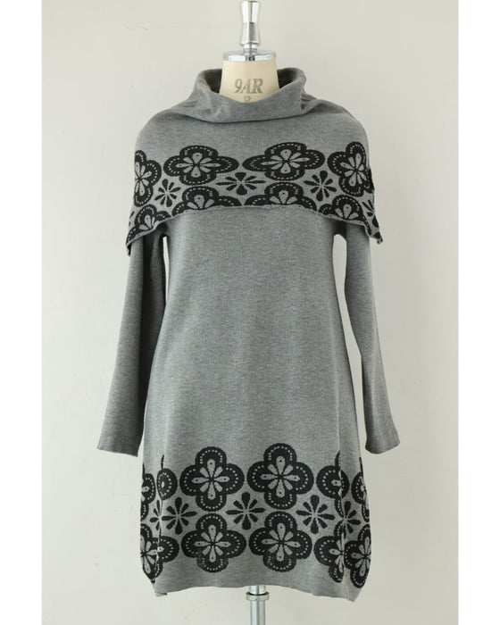 お花スタンプのスヌードとニットミニワンピース2点セット【set】