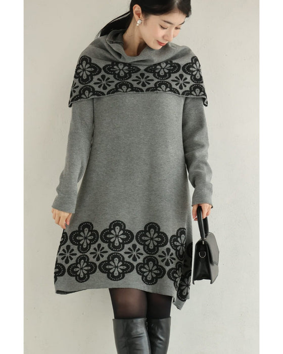 お花スタンプのスヌードとニットミニワンピース2点セット【set】