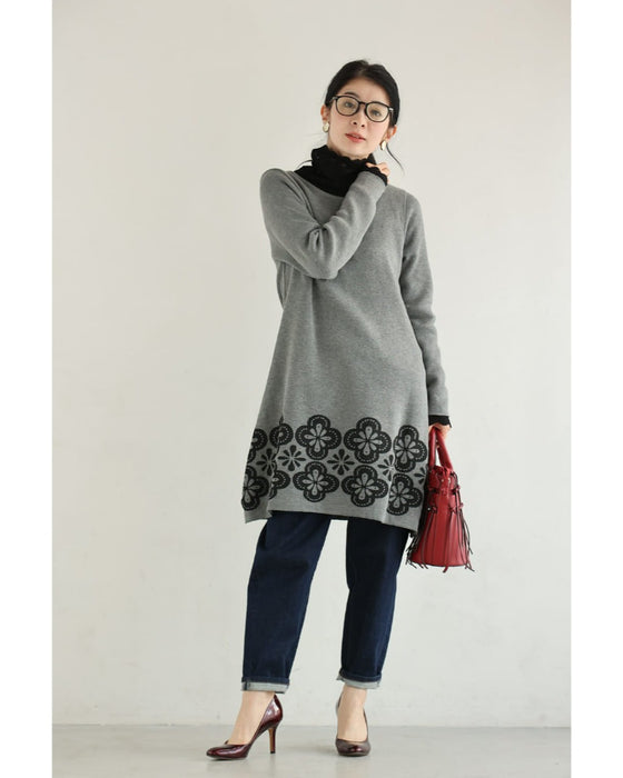 お花スタンプのスヌードとニットミニワンピース2点セット【set】