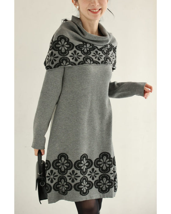 お花スタンプのスヌードとニットミニワンピース2点セット【set】