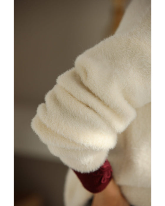 1輪の花モチーフ浮かぶ起毛もちもちニットカーディガン