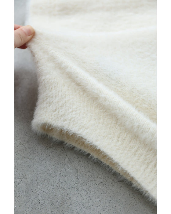 1輪の花モチーフ浮かぶ起毛もちもちニットカーディガン