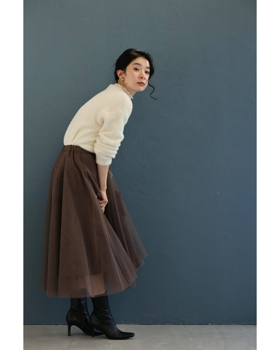 1輪の花モチーフ浮かぶ起毛もちもちニットカーディガン