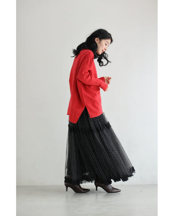 変形ラインのハイネックニットプルオーバートップス