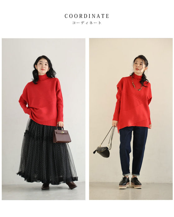 変形ラインのハイネックニットプルオーバートップス