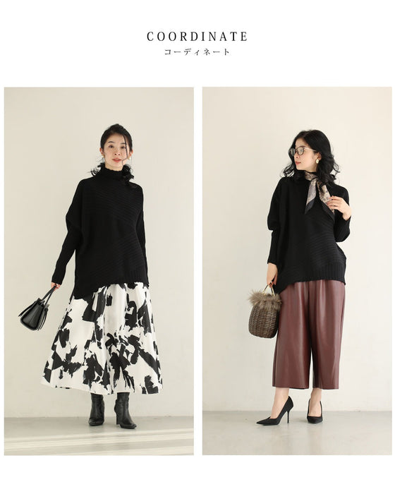 変形ラインのハイネックニットプルオーバートップス