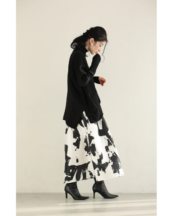 変形ラインのハイネックニットプルオーバートップス