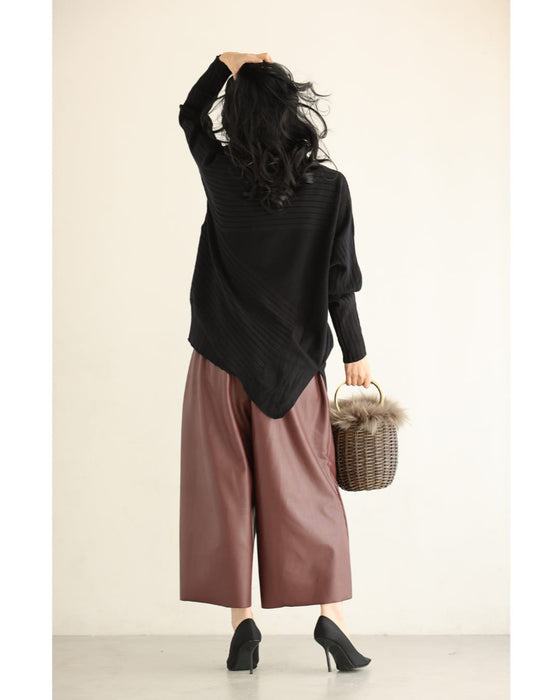 変形ラインのハイネックニットプルオーバートップス