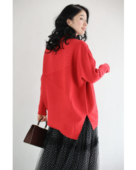 変形ラインのハイネックニットプルオーバートップス