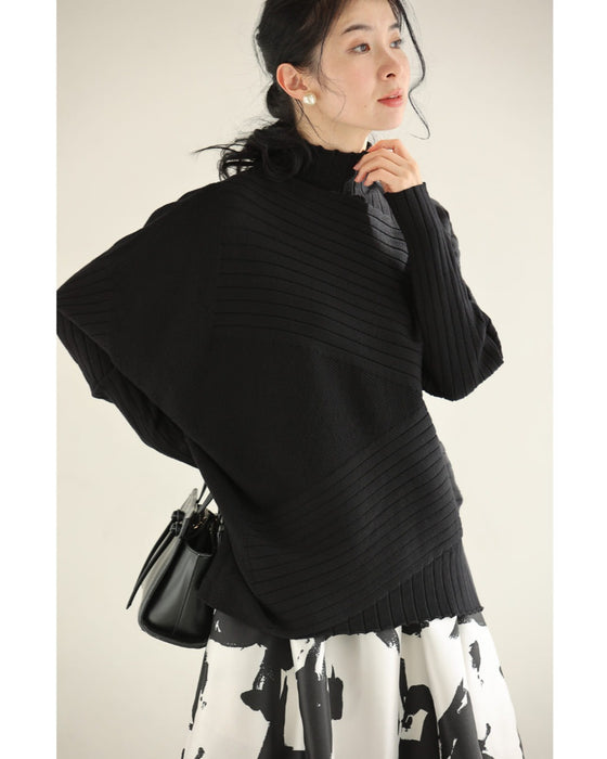 変形ラインのハイネックニットプルオーバートップス
