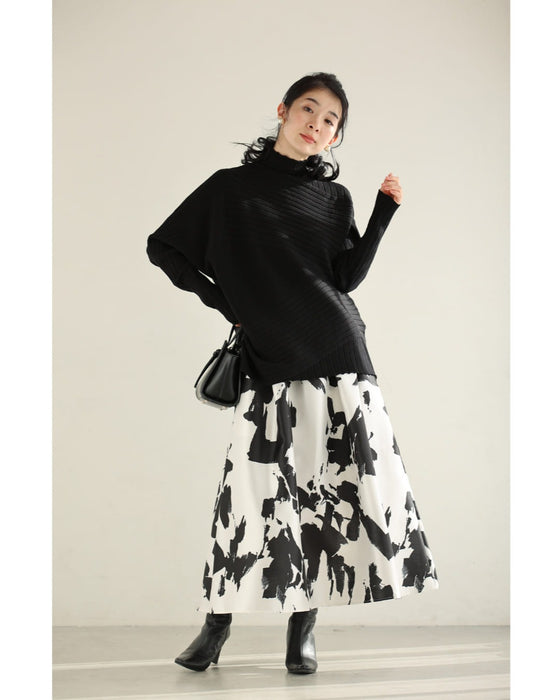 変形ラインのハイネックニットプルオーバートップス