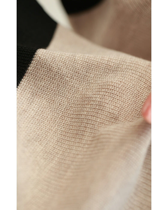 リブ切り替えのバイカラーフレアニットカーディガン