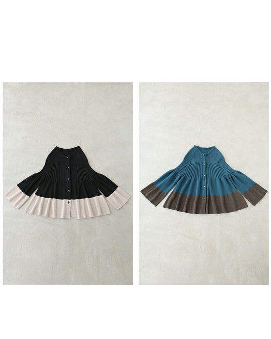 リブ切り替えのバイカラーフレアニットカーディガン