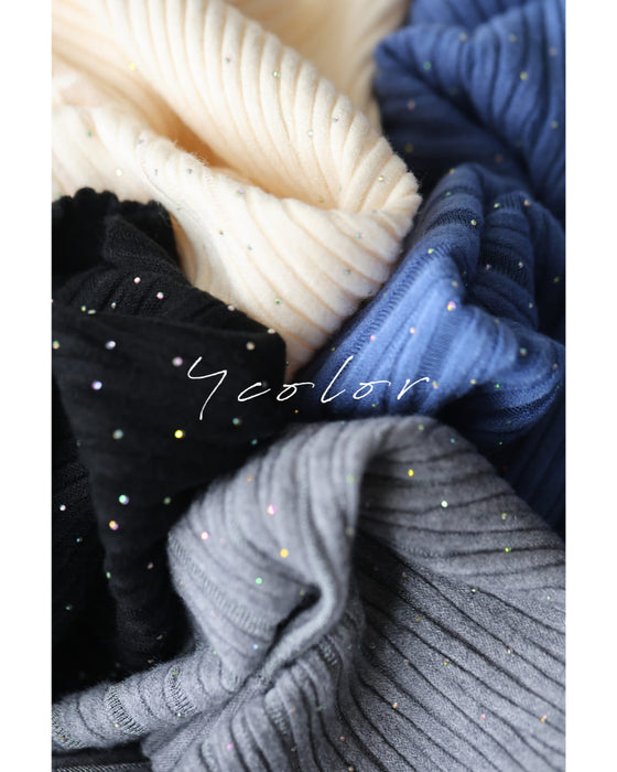 降り注ぐオーロラビジューの流線ラインリブカットソートップス