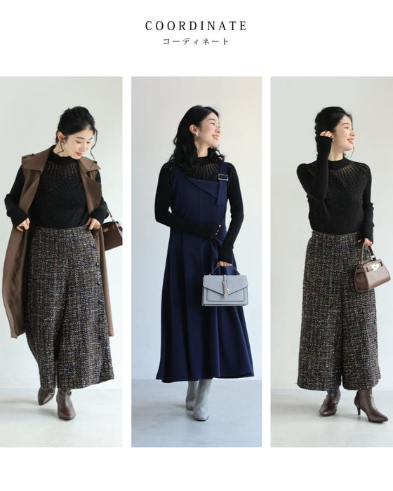 降り注ぐオーロラビジューの流線ラインリブカットソートップス