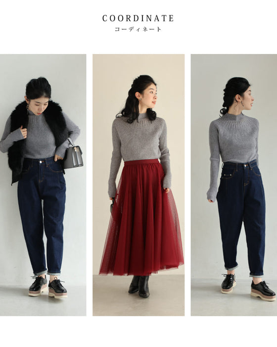 降り注ぐオーロラビジューの流線ラインリブカットソートップス